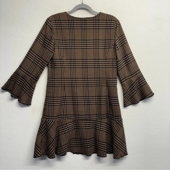 Cabi Flounce Jacket #3902 Tan Brown Navy Tartan Plaid S Zip Front Longline - Picture 6 of 12